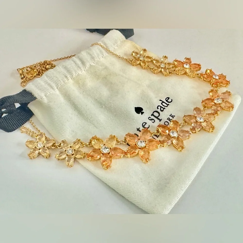 Kate Spade New York Gold-Plated Peachy Floral Crystal Necklace (15-18”)